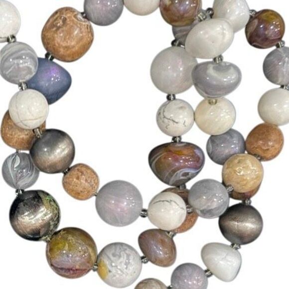 Gorgeous 25” Bead Necklace Jewelry Earth Tone Round Graduated Natural Stone - Picture 5 of 8